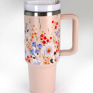 Light Pink Floral Flowers Cottage Print 40 oz Stainless Steel Insulated Tumbler